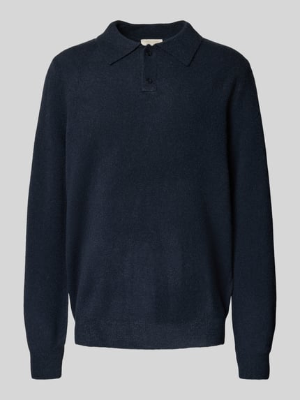 Forét Regular fit poloshirt van wolmix met knoopssluiting Donkerblauw - 2