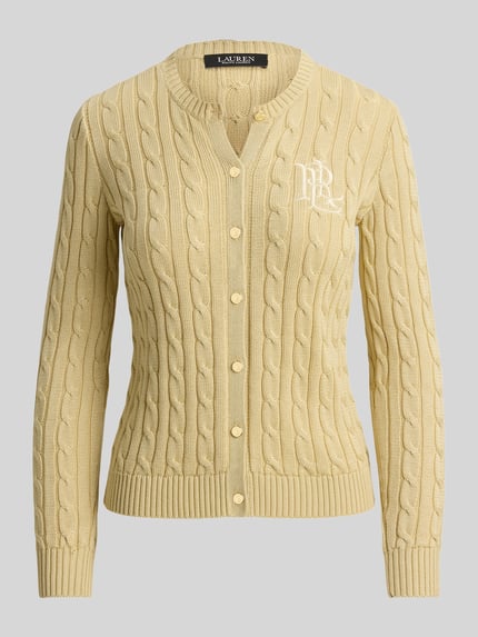 Lauren Ralph Lauren Regular Fit Strickjacke aus reiner Baumwolle mit Logo-Stitching Sand 2