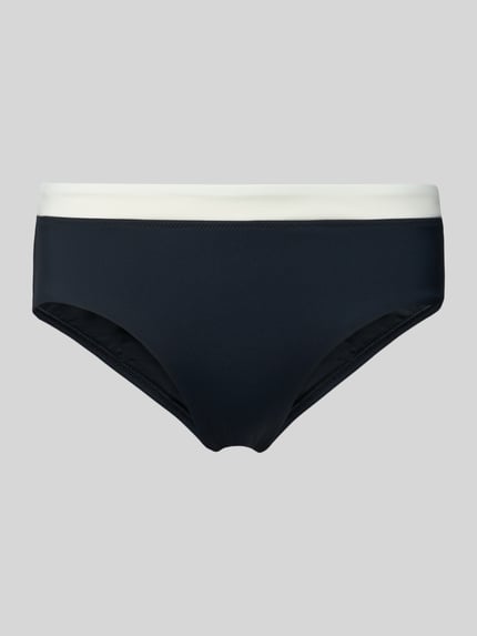 Produktfoto, Bikini-Slip mit elastischem Bund Modell 'Blanca Beach' von JOOP! Collection, dunkelblau mit weißem Bund, glatte Struktur