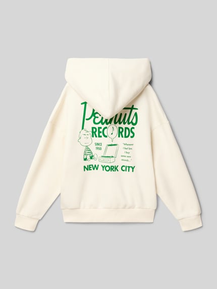 Productfoto, Regular Fit Hoodie aus katoenmix model 'PEANUTS' van Only & Sons, kinderen, peanuts®-print, sweatstructuur, kleur crème, geribde rompzoom en mouwboorden