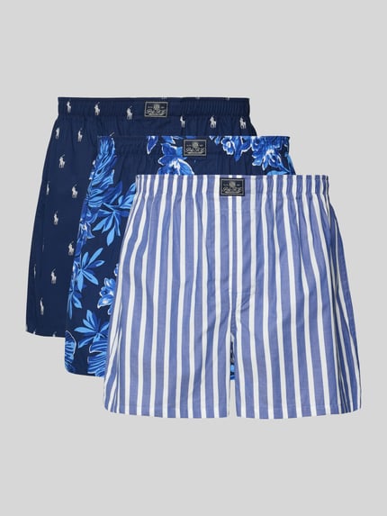 Produktfoto, Boxershorts mit elastischem Bund im 3er-Pack von Polo Ralph Lauren Underwear aus reiner Baumwolle, blau gemustert, lockerer Schnitt