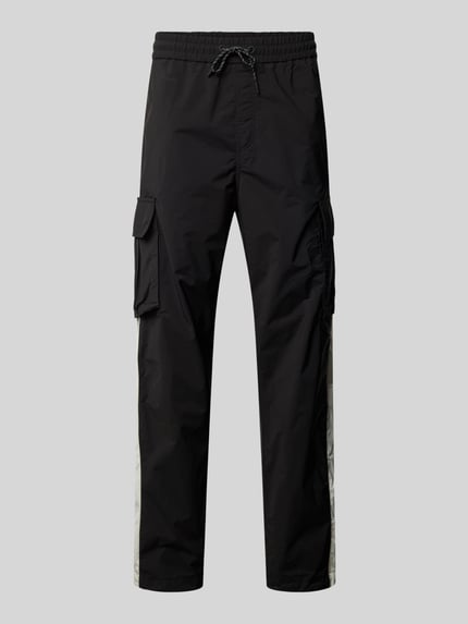 Produktfoto, Regular Fit Cargohose mit Label-Applikation Modell 'COLAS262' von HUGO in Two-Tone-Optik mit Tunnelzug, seitlichen Eingrifftaschen, Cargotaschen, Materialverarbeitung aus Twill.