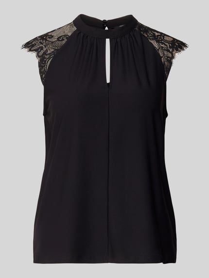 Produktfoto, Regular Fit Blusentop mit Spitze Modell 'MILLA' von Vero Moda, Optik: Unifarben, Stehkragen, Spitzenärmel, 2-Knopf-Verschluss am Rücken, Schlüsselloch-Rückenausschnitt, Damen Blusentop