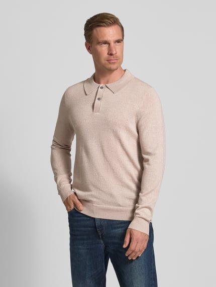 Christian Berg Men Slim Fit Strickpullover aus Woll-Mix Sand Melange 4
