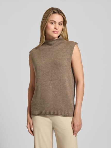 0039 Italy Gebreid shirt van kasjmiermix met col, model 'LACY' Taupe - 4