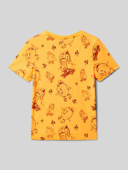 s.Oliver RED LABEL T-shirt o kroju regular fit ze wzorem na całej powierzchni Neonowy pomarańczowy 3