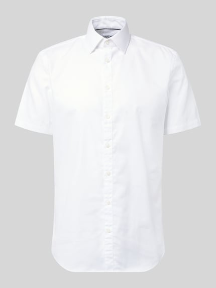Produktfoto, białe Slim Fit Business-Hemd aus Baumwolle mit Kentkragen von Jake*s, krój slim fit, czysta bawełna, długość tyłu w rozmiarze 39/40: 78 cm, szerokość ramion w rozmiarze 39/40: 47 cm, długość rękawa w rozmiarze 39/40: 24 cm, gładka tekstura, prosta forma, listwa guzikowa