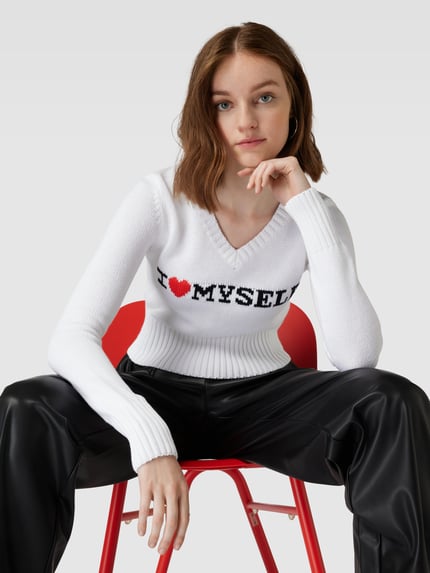 REVIEW Strickpullover mit I LOVE MYSELF Stitching Weiss 3