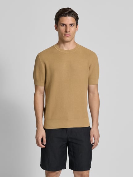 Jake*s Studio Men T-shirt met ribboorden, model 'CASPER' Camel - 4