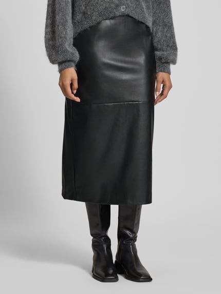 ICHI Slim Fit Midirock in Leder-Optik Modell 'Zoma' Black 4
