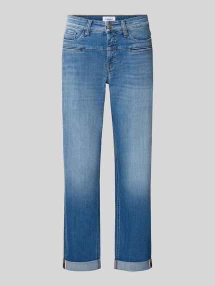 Produktfoto, blaue Slim Fit Jeans aus Baumwoll-Mix Modell 'PEARLIE' von CAMBIO, dezente Waschung, glatte Textur, Damen Slim Fit Jeans von CAMBIO