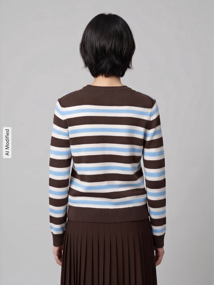 Jake*s Casual Regular Fit Pullover mit gestreiften Muster Schoko 5