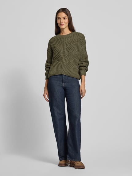 Apricot Sweter z dzianiny z okrągłym dekoltem Khaki 1