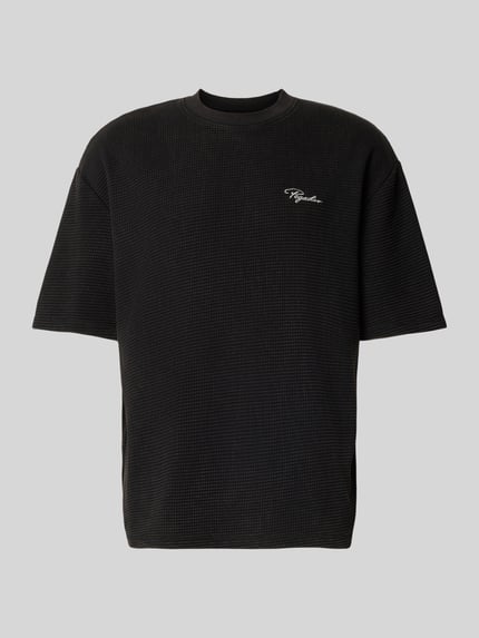Produktfoto, Oversized T-Shirt mit Strukturmuster und Label-Stitching von Pegador in Schwarz aus Reine Baumwolle, Herren T-Shirt, Rundhalsausschnitt