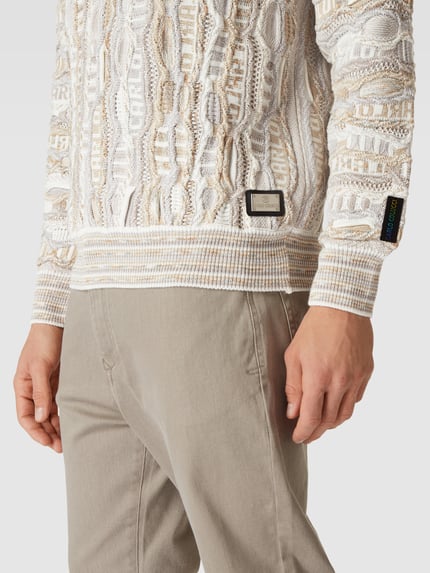Carlo Colucci Strickpullover mit geripptem Rundhalsausschnitt Sand 3