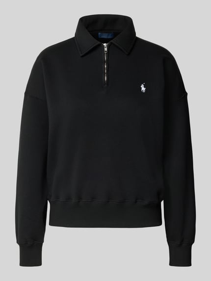 Productfoto, Regular Fit Troyer aus Baumwoll-Mix van Polo Ralph Lauren dames sweatshirt in zwart met ritssluiting, katoenmix, gladde textuur