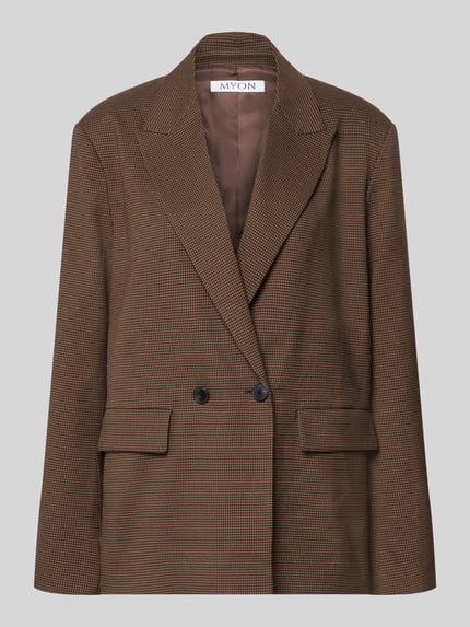 Produktfoto, Relaxed Fit Blazer met viscose van MYON, elastische materiaalmix, bruine tinten, dubbele knoopsluiting, gestructureerde textuur