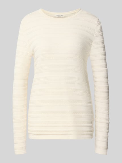 Produktfoto, Regular Fit Pullover aus reiner Baumwolle in Strick-Optik von Christian Berg Woman, cremefarben, semitransparent, Rundhalsausschnitt