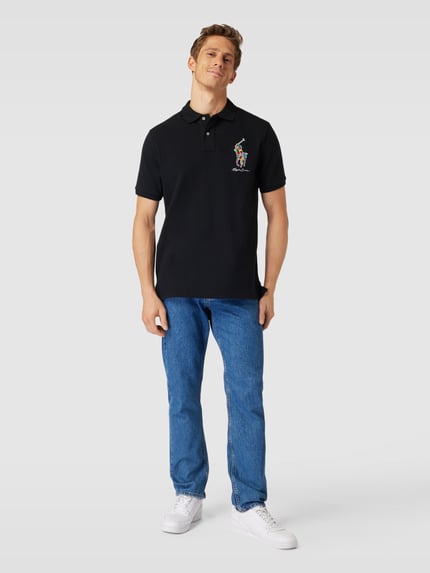 Polo Ralph Lauren Classic fit poloshirt met labelstitching Zwart - 1