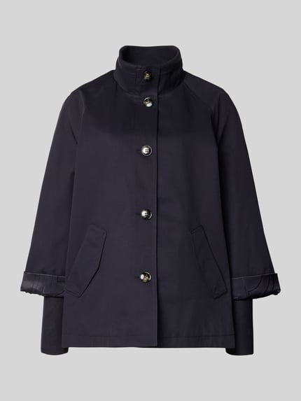 Produktfoto, Relaxed Fit Jacke mit Stehkragen van Comma, katoenmix, steekzakken, elastische mouwboorden, knoopsluiting, donkerblauw