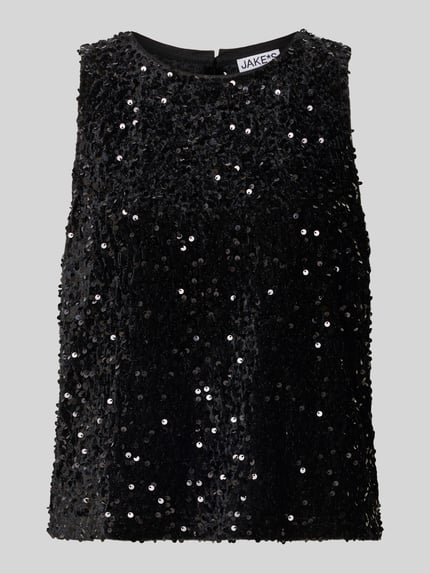 Jake*s Casual Kurzarmbluse mit Paillettenapplikation Black 2