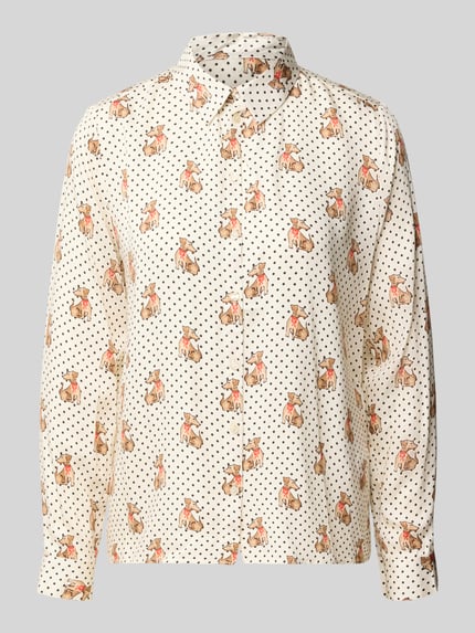 Produktfoto, Regular Fit Bluse aus Viskose im Allover-Look von Milano Italy, creme mit buntem Muster, Hemdblusenkragen, glatte Struktur