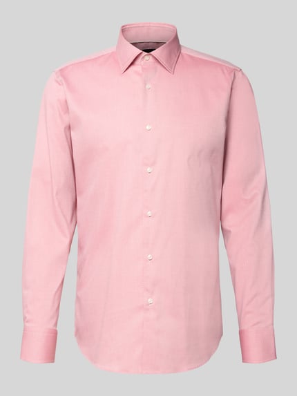 Produktfoto, Regular Fit Freizeithemd aus Baumwoll-Mix Modell 'H-JOE-K-C1-261' von BOSS in Rosé mit kariertem Allover-Muster, Kentkragen, Popeline-Struktur