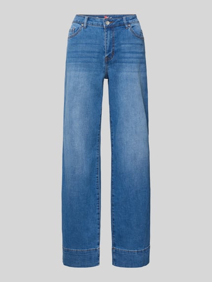 Produktfoto, Flared Jeans mit 5-Pocket-Design von Buena Vista aus Baumwoll-Mix mit Viskose-Anteil in mittlerem Blau, sichtbare Nahtdetails.
