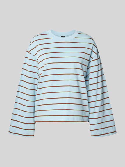 Gina Tricot Shirt met lange mouwen in all-over look met ronde hals Blauw - 2