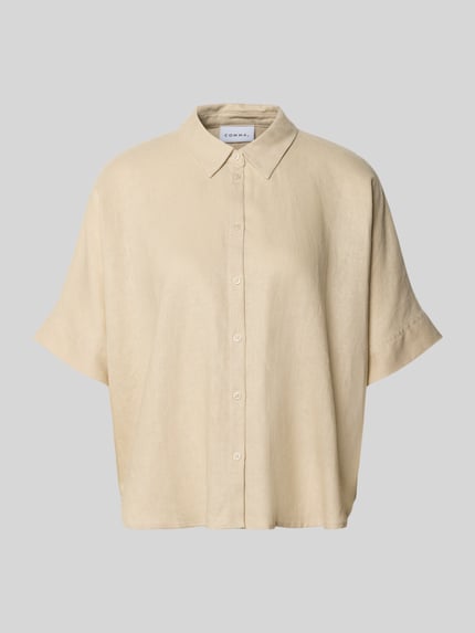 Produktfoto, Leinenbluse mit Hemdblusenkragen von Comma in Beige, Leinen-Mix mit Lyocell-Anteil, Loose-Fit, Knopfleiste, glatte Textur