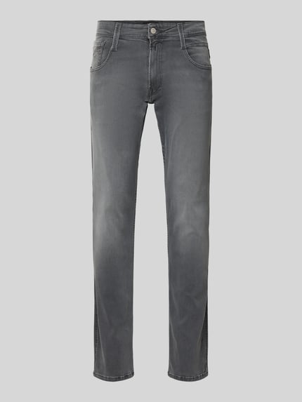 Productfoto, Slim Fit Jeans met steekzakken model 'ANBASS' van Replay, katoen-elastaanmix, grijze denim, heren jeans, context: Slim fit, taillewijdte bij maat 32/32: 42 cm, binnenbeenlengte bij maat 32/32: 80 cm