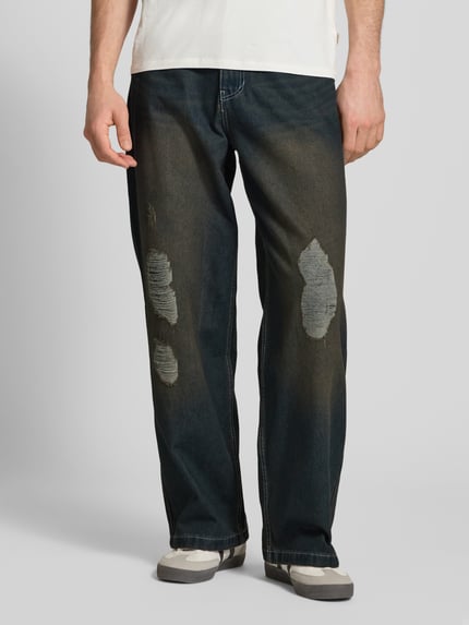 Karl Kani Relaxed baggy fit jeans in destroyed-look, model 'Distress' Jeansblauw - 4