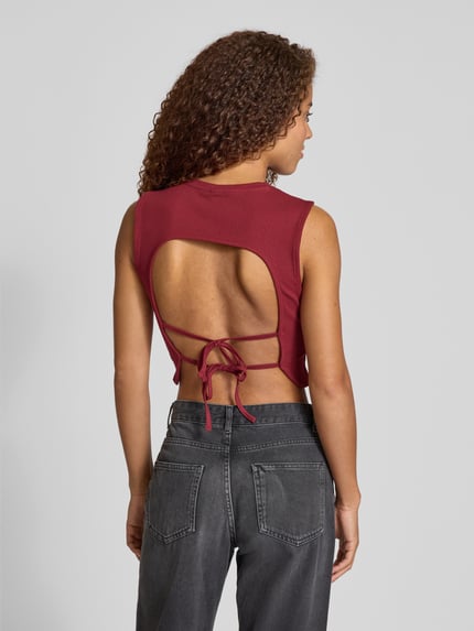 ONLY Slim fit korte top van katoenmix, model 'VELA' Bordeaux - 5