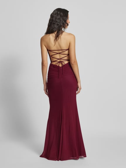 LUXUAR FASHION Avondjurk met vetersluiting aan de achterkant en plooien Bordeaux - 5