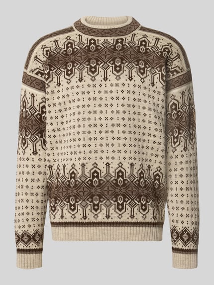 Produktfoto, Regular Fit Pullover aus reiner Wolle Modell 'Albertville' von Dale of Norway in Beige und Braun, Strick-Optik mit Muster, Herren Pullover, Rückenlänge 66 cm, Ärmellänge 59 cm.