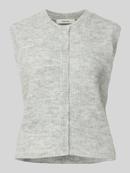 Selected Kamizelka o kroju regular fit z dzianiny z mieszanki wełny model ‘LULU’ Jasnoszary 2