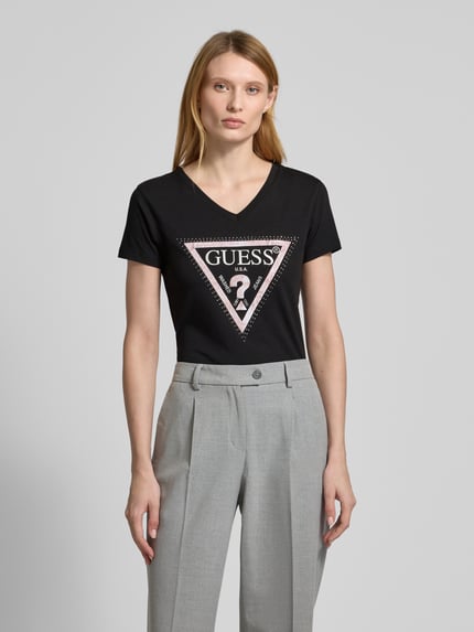 GUESS T-shirt z nadrukiem z logo model ‘PYTHON’ Czarny 4