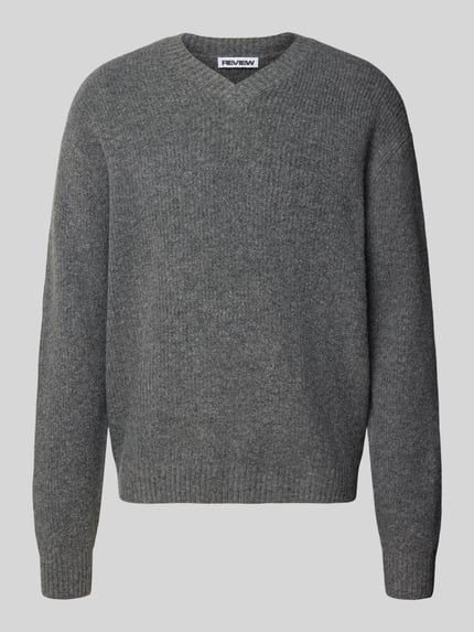 REVIEW Regular Fit Pullover mit V-Ausschnitt Modell 'SOUFFLE V KNIT' Dunkelgrau Melange 1