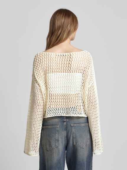 REVIEW Sweter z dzianiny z ażurowym wzorem Złamany biały 5