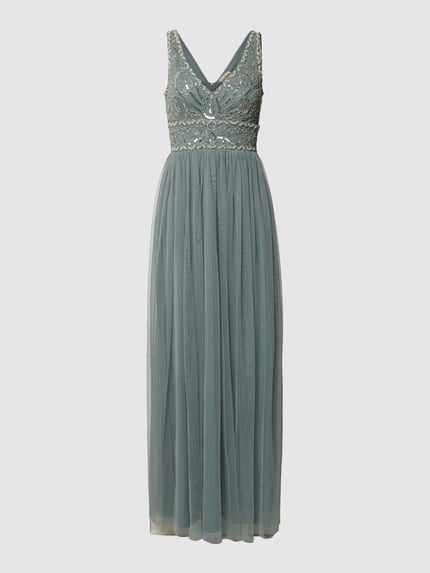 Lace & Beads Abendkleid mit Ziersteinbesatz Dunkelgrau 2
