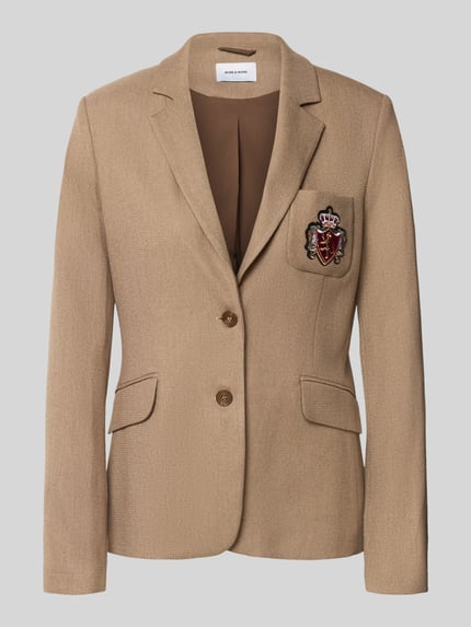 Produktfoto, Blazer met viscose van MORE, getailleerde pasvorm, borstzak met gestikt logo, 2-knoopsluiting, klepzakken, beige structuur