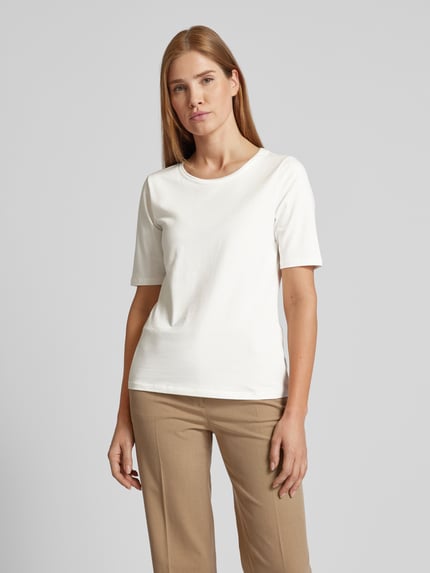 s.Oliver BLACK LABEL Shaped fit T-shirt van katoenmix met satijngarnering op de hals Wit - 4