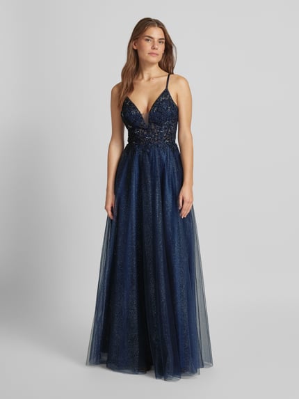 LUXUAR FASHION Avondjurk met siersteentjes Donkerblauw - 4