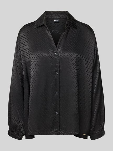 Produktfoto, czarna piżama Regular Fit z czystej wiskozy model 'B Monogram_Shirt' od BOSS, damska piżama, lekko połyskująca faktura, subtelny wzór