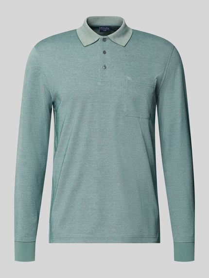 Produktfoto, Regular Fit Poloshirt mit Baumwoll-Anteil von Christian Berg Men, grün, Material-Mix, Polokragen, Brusttasche, Langarm