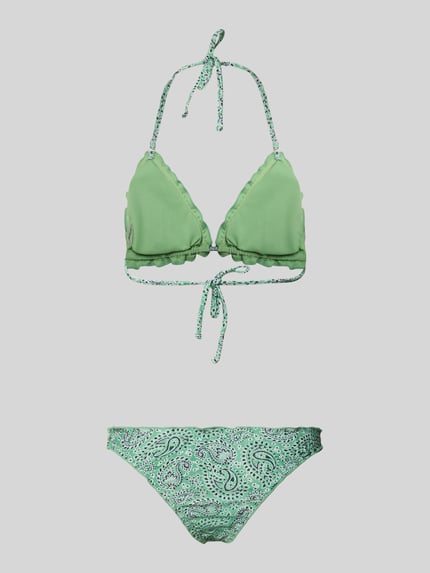 Produktfoto, Bikini-Set im Allover-Look Modell 'LIZ' von Shiwi aus Material-Mix mit Stretch-Anteil, körpernahe Passform, Schnürung, grüne Töne