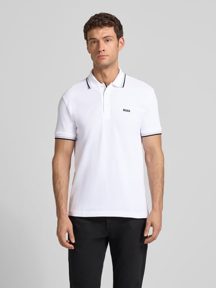 BOSS Green Regular fit poloshirt met labelstitching, model 'Paddy' Wit - 4