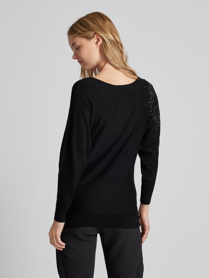 GUESS Sweter z dzianiny z obszyciem ozdobnymi kamieniami model ‘LESLIE’ Czarny 5