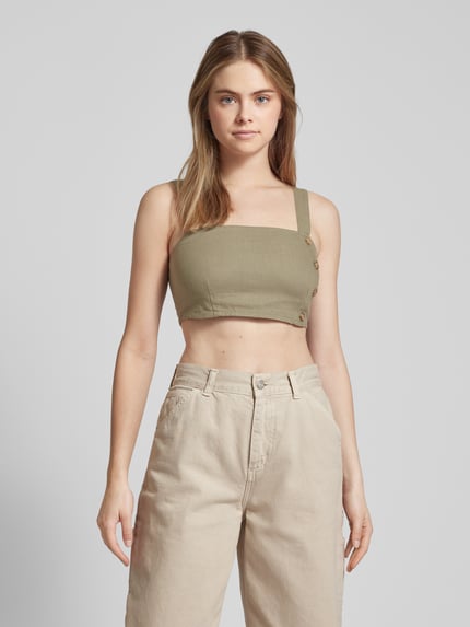 ONLY Crop Top aus Leinen-Viskose-Mix Modell 'CARO' Oliv 4