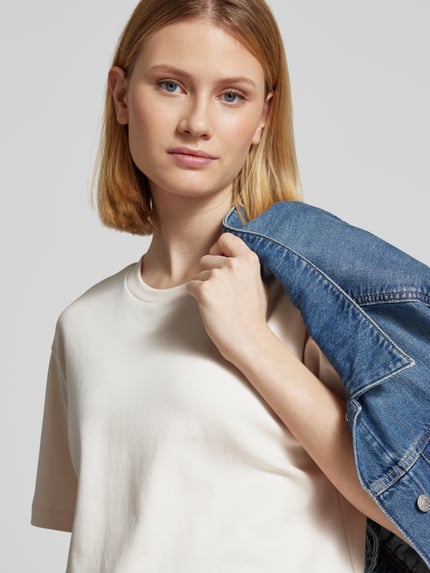 Jake*s Studio Woman T-shirt met geribde ronde hals Abrikoos - 3